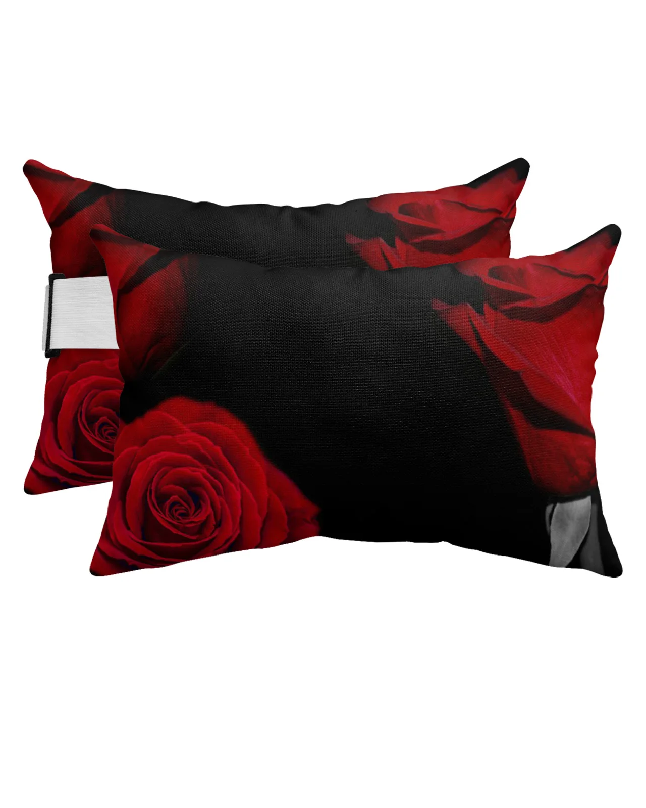 

Red Rose Flower Black Waterproof Pillow With Insert Adjustable Elastic Lounge Recliner Office Chair Head Lumbar Travel Pillow