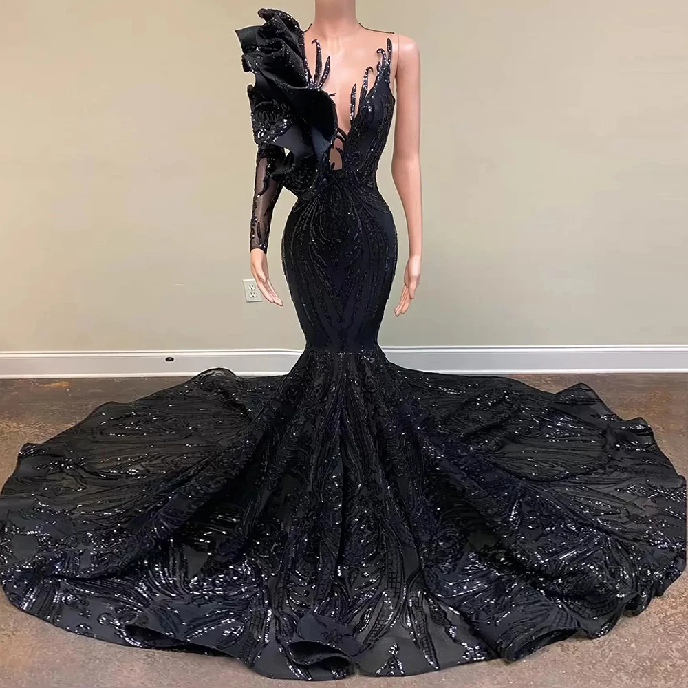 

Сексуальные элегантные платья для выпускного вечера с длинным рукавом, Черное женское платье с круглым вырезом, платье для вечеринки в афри...