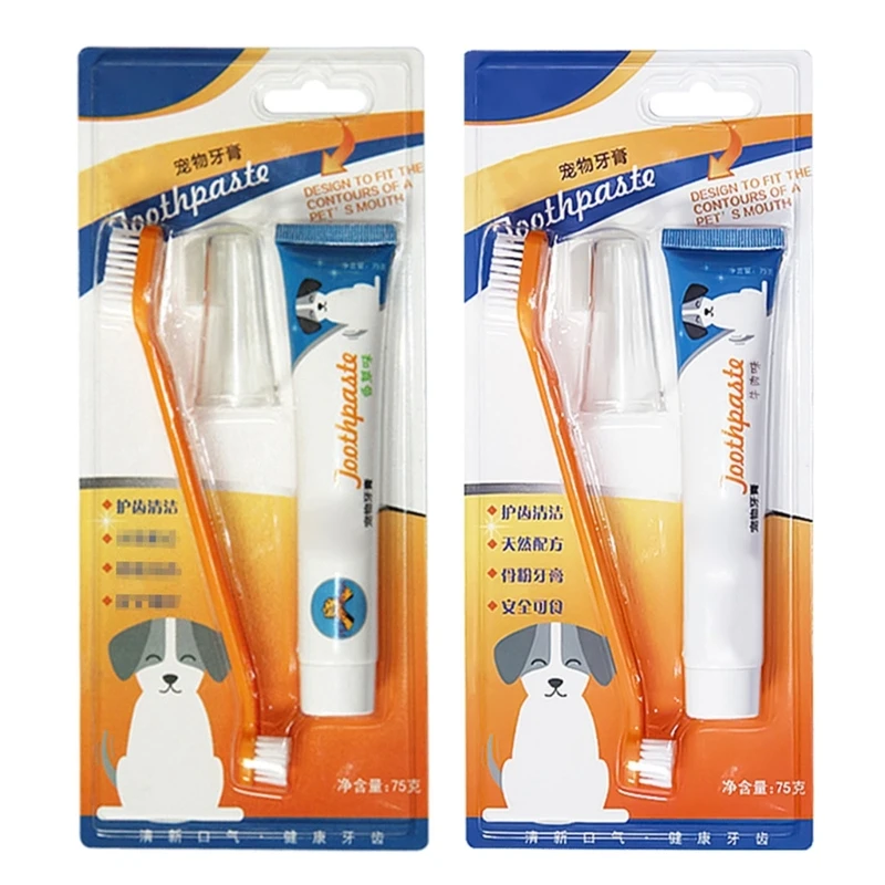 

Pet Toothbrush Toothpaste Set for Dogs Cats Teeth Care Cleaning Finger Brush Preventing Bad Breath Tartar Gums Problems