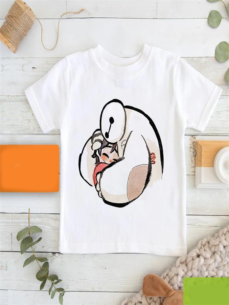 

Disney Hug Series Comfy Children T-Shirts Fashion White 3-8T Clothes Exquisite Baymax Print Kids T Shirts High Quality Tops Tees