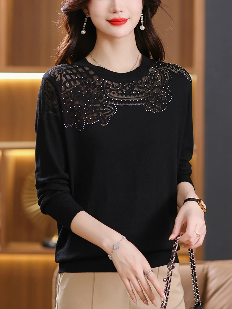 

Однотонный свитер с вырезами, женский весенний Модный пуловер в Корейском стиле, женская одежда, Топ с длинным рукавом, свитера