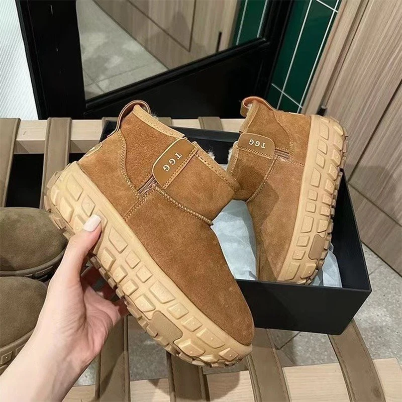 Зимние ботильоны на меховой платформе женские зимние замшевые туфли плоской