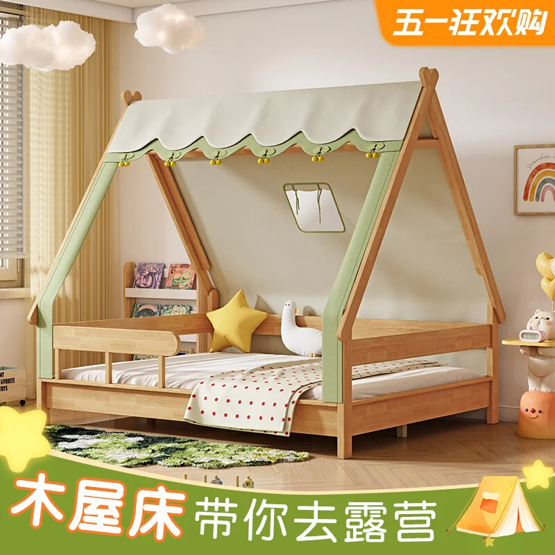 

Completely real wood cribs tree house bed tent boy wooden girl 1.5 1.2 m children room with the barrier