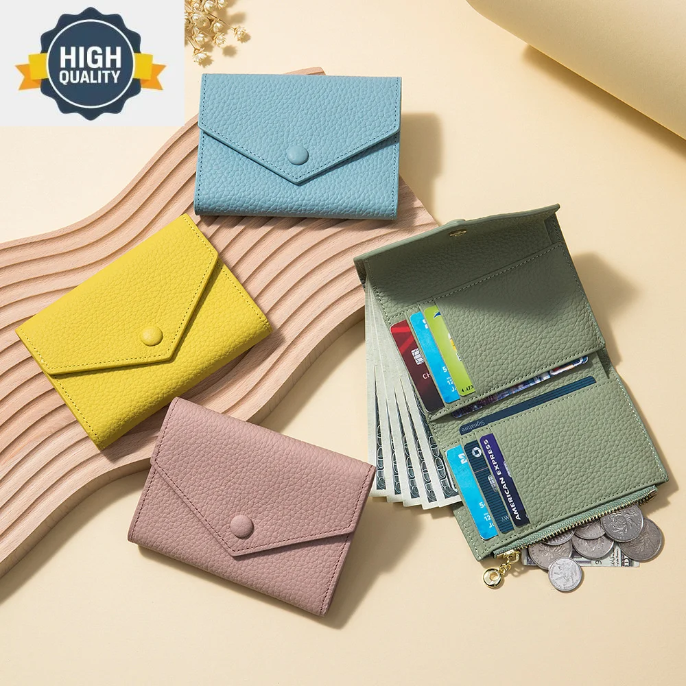 

Women Wallets for Classic Luxury Design Coin Purses Genuine Leather Credit Card Bank Holder Banknote Clip Zipper Pouch Bag