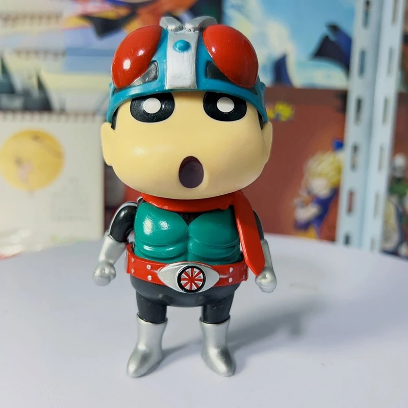

13cm Anime Crayon Shin-chan Action Figures Crayon Shin-chan Cos Kamen Rider Black kawaii Doll PVC Collectible Model Toy Gift