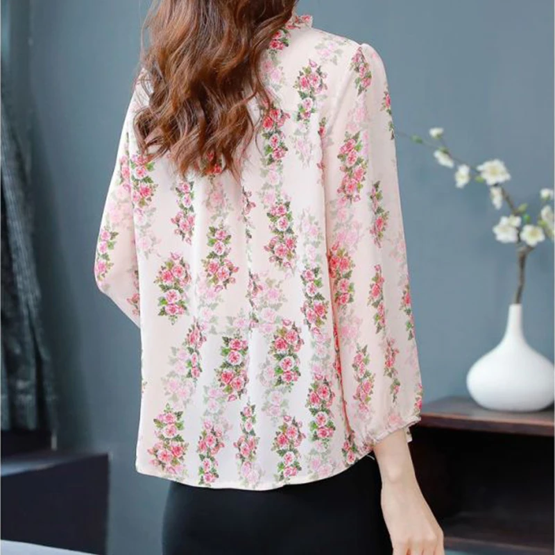 Женская Весенняя модная трендовая Цветочная шифоновая свободная мягкая рубашка