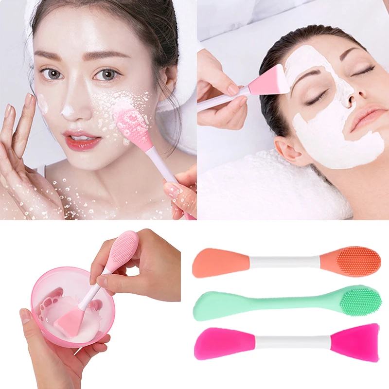 

Щетка для маски и грязи, инструмент для смешивания, силиконовый аппликатор для ухода за кожей лица, двойная головка, красивый мягкий инструм...