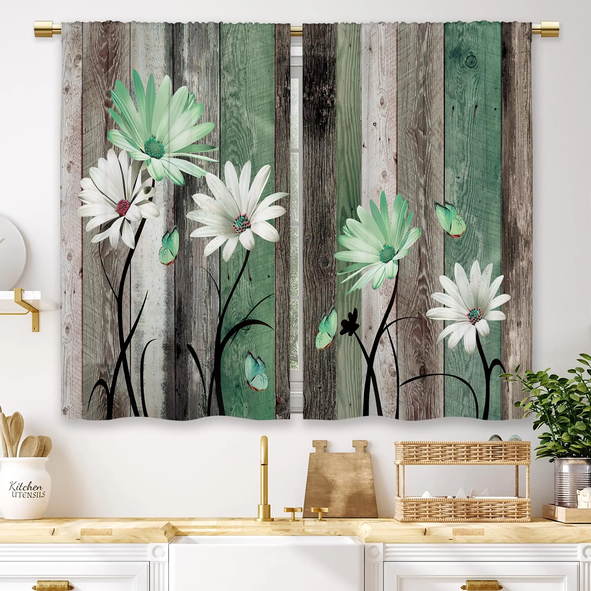 

Шторы из полиэстера, клетчатые, подсолнухи, 2 шт