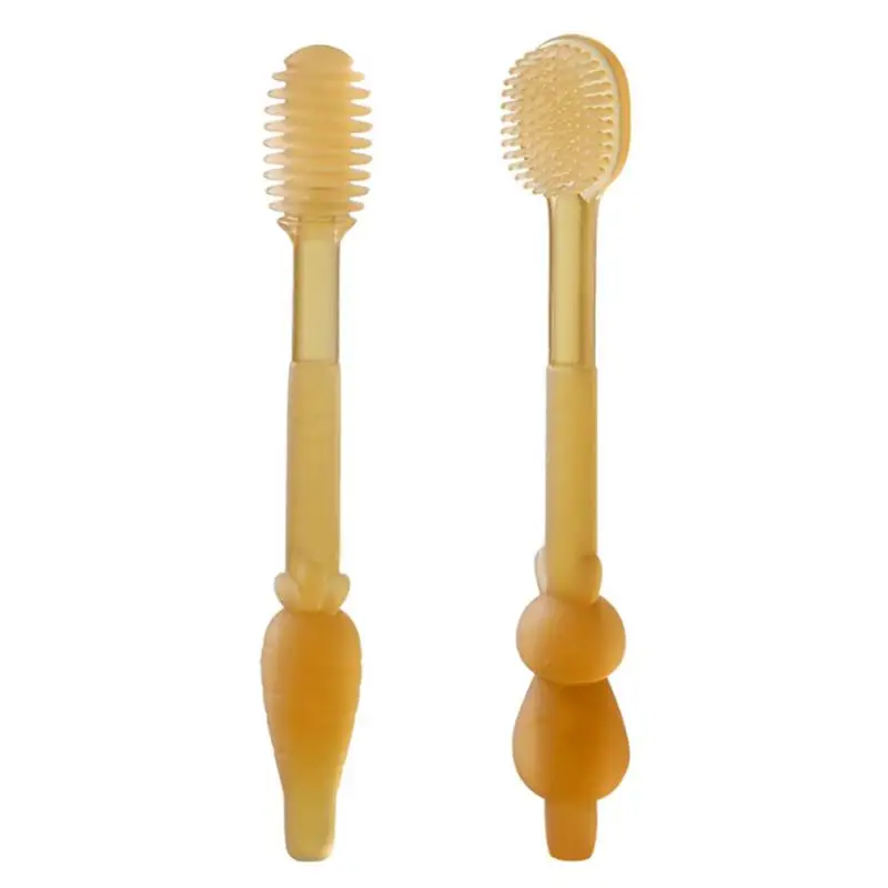 2Pcs Infant Toothbrushes Tongue Cleaners Tongue Cleaning Gauze Toothbrushes (Light Brown)