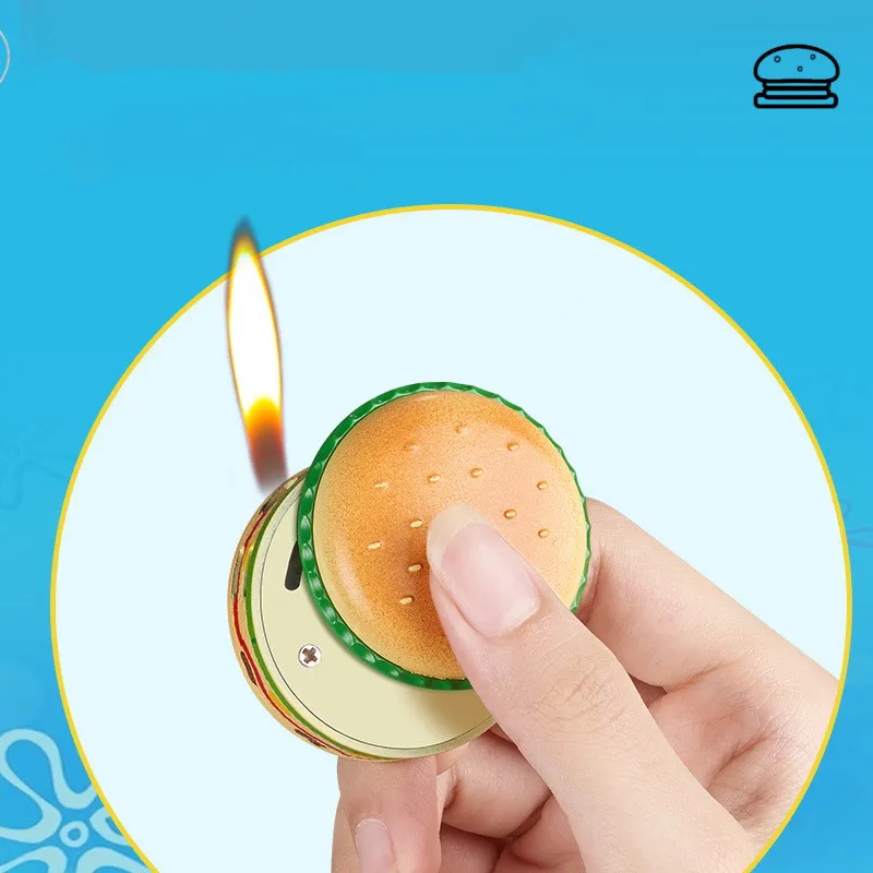 

Creative Burger Butane Gas Lighter Cartoon Cute Shape Open Flame Lighters Compact Side Ignition Smoking Accessory Men's Gifts