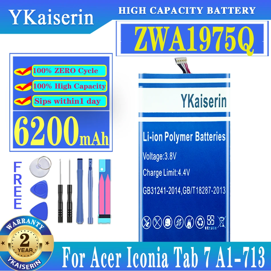 

YKaiserin ZWA1975Q 6200mAh Battery for Acer Iconia Tab 7 Tab7 A1-713 A1-713HD ZAW1975Q 1/ICP3/6 1/127 Battery + Free Tools