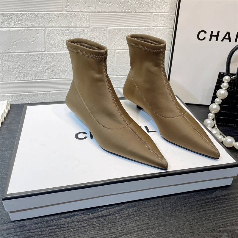 

Women Ankle Boots Pointed Toe New Autumn Brand Ladies Zipper Kitten Heels Pumps Female Dress Shoes Slip On Modern