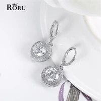 real zircon hoop earring elegant korean style drop earrings for women jewelry with big stone crystal zirconia earrings