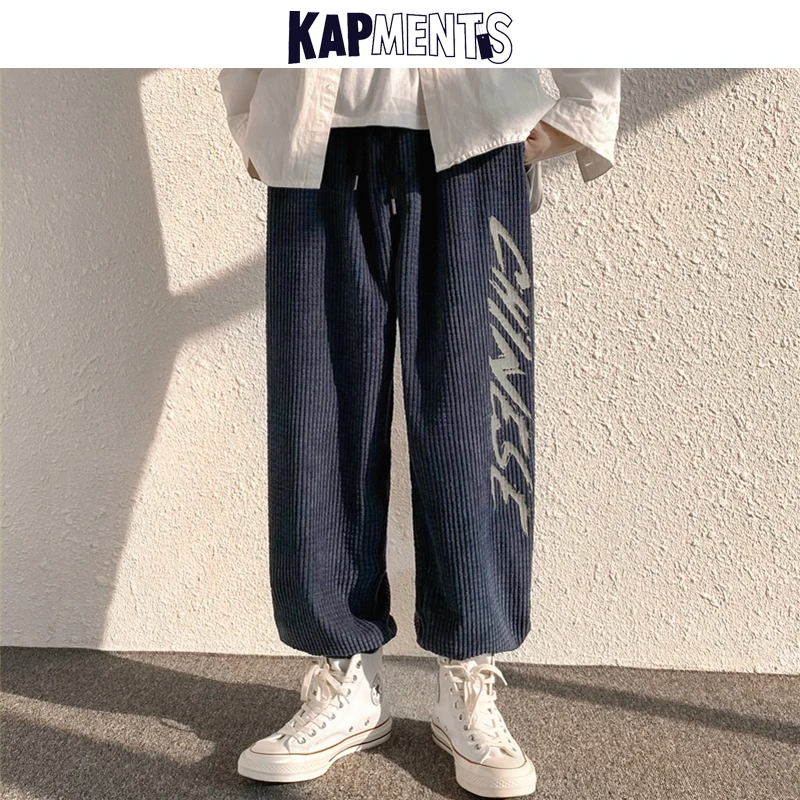 Мужские вельветовые тренировочные брюки с надписью и графическим принтом 2022