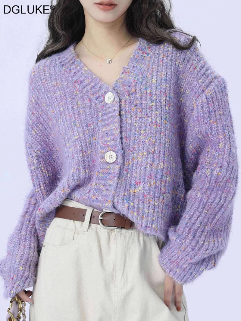 DGLUKE красочный вязаный кардиган свитера для женщин большого размера с v-образным