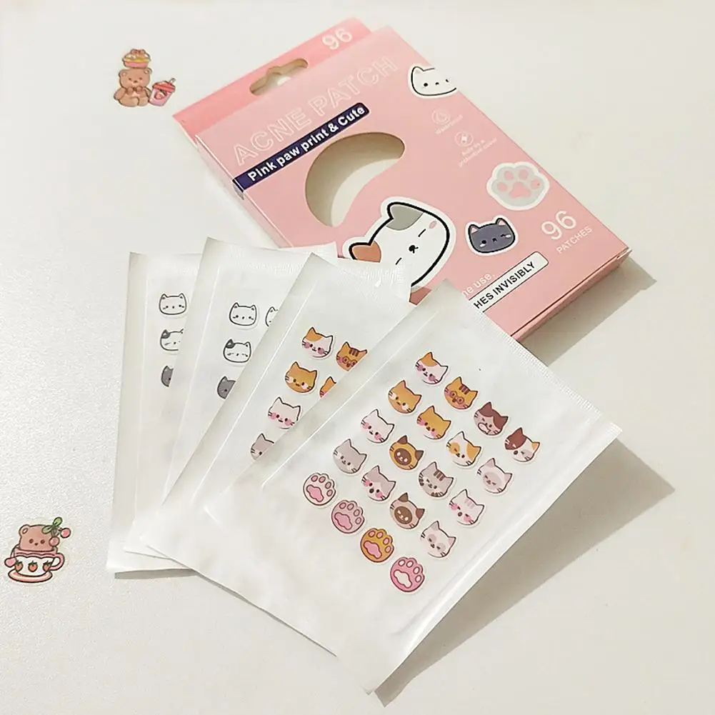 Фото Мультяшные пластыри от прыщей в виде котиков, милые наклейки для ухода за кожей, средство от акне, 96 штук, маскирующие наклейки для макияжа, консилер, W6O5 №5