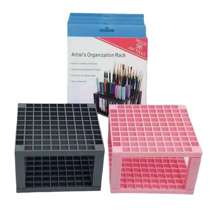 

96 Hole Plastic Pencil & Brush Holder - Desk Stand Organizer Holding Rack For Pens, Paint Brushes, Colored Pencil