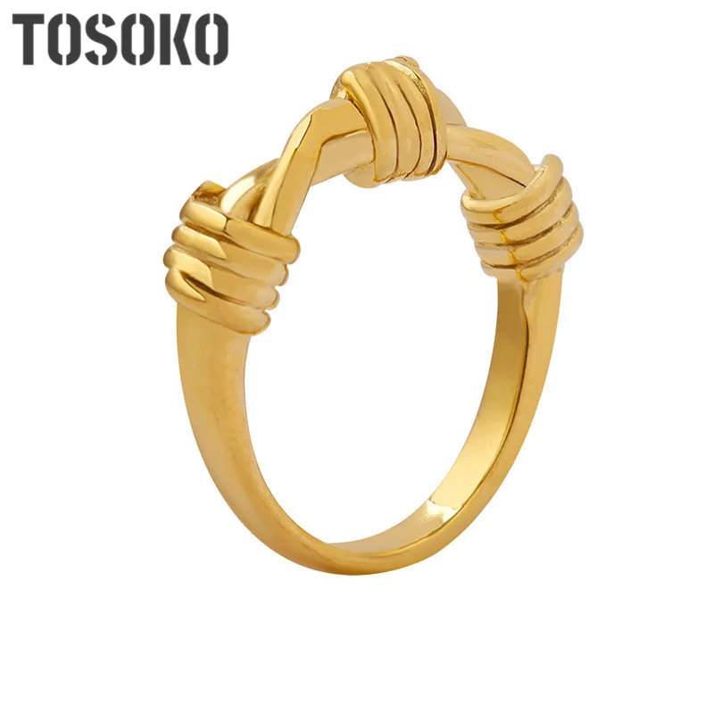 

TOSOKO Stainless Steel Jewelry Knotted Three-Dimensional Ring Female Fashion Twist Ring BSA396