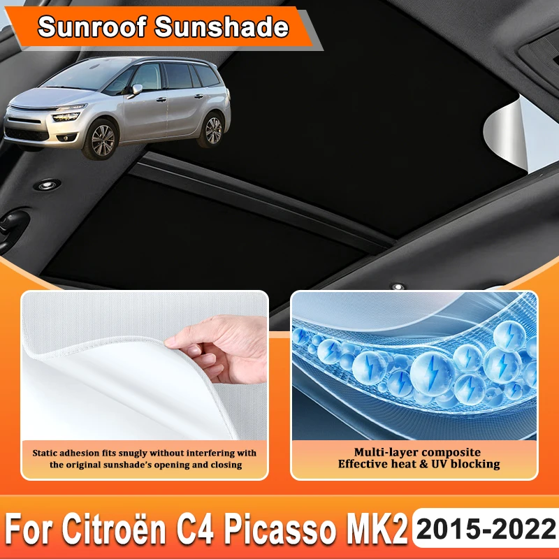 Фото Для Citroen C4 Picasso II 2015~2022: Аксессуары, солнцезащитный козырек на люк автомобиля, электростатический, с адсорбционным креплением, накладки на крышу, солнцезащитные шторки, визоры, чехлы №1