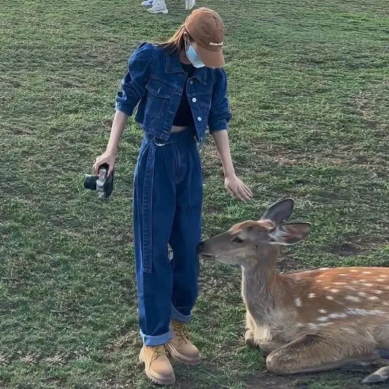 Женский осенний Новый джинсовый пиджак с солеными рукавами укороченные брюки