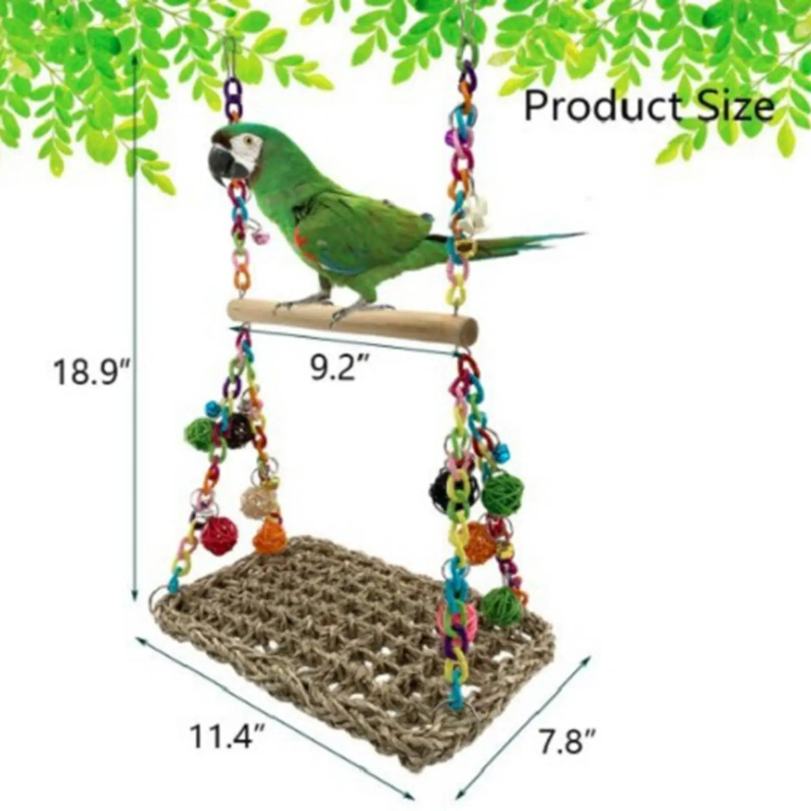 Parrot Toy Bird Toy Parrot Swing Seagrass Mat Parrot Swing Toy with Wooden Perch for Parakeets Budgie Ladder Swing Supplies