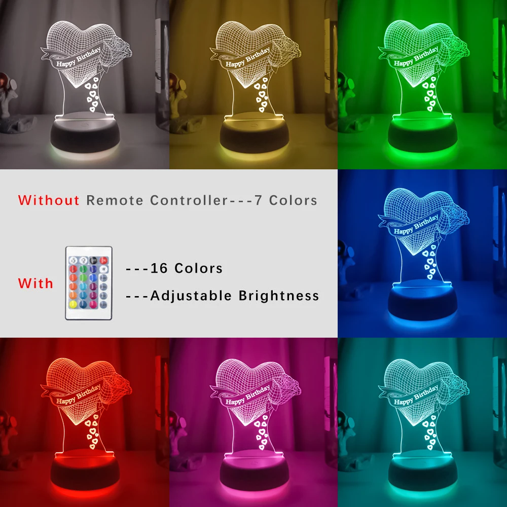 Ночсветильник с днем рождения воздушный шар в форме сердца меняющий цвет