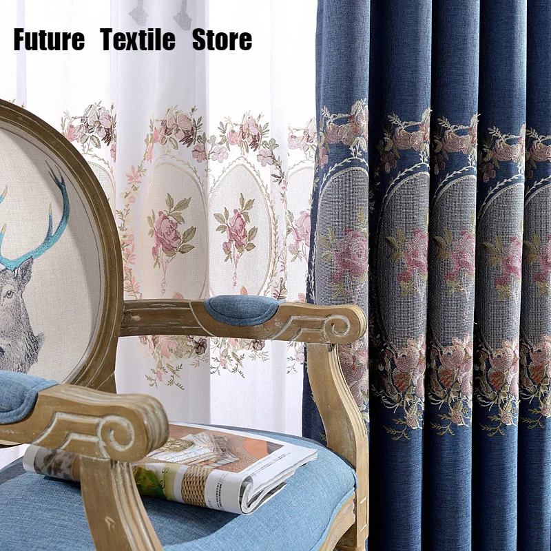 

Factory Direct Selling Simple Modern Linen Embroidery Shade Curtains High-end for Living Room Bedroom Balcony Zero Cut Incense