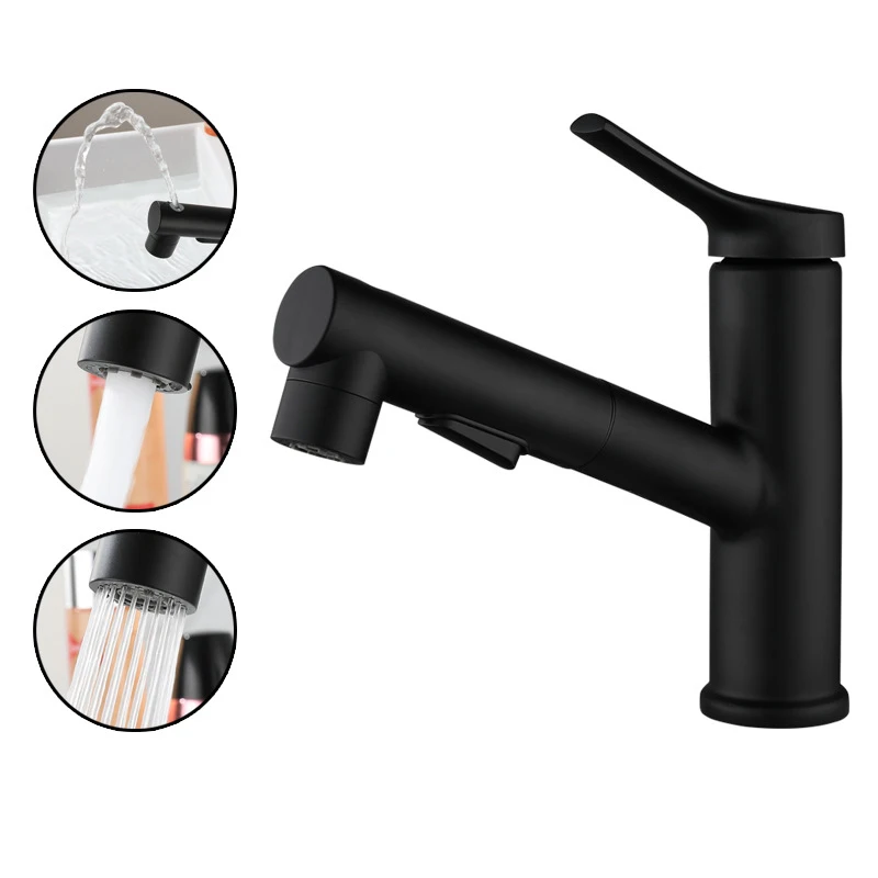 

Pull Out Bathroom Basin Faucet Multifunctional Kitchen Washroom Toilet Stainless Steel Tap Hot & Cold Water Mixer Sink Faucets
