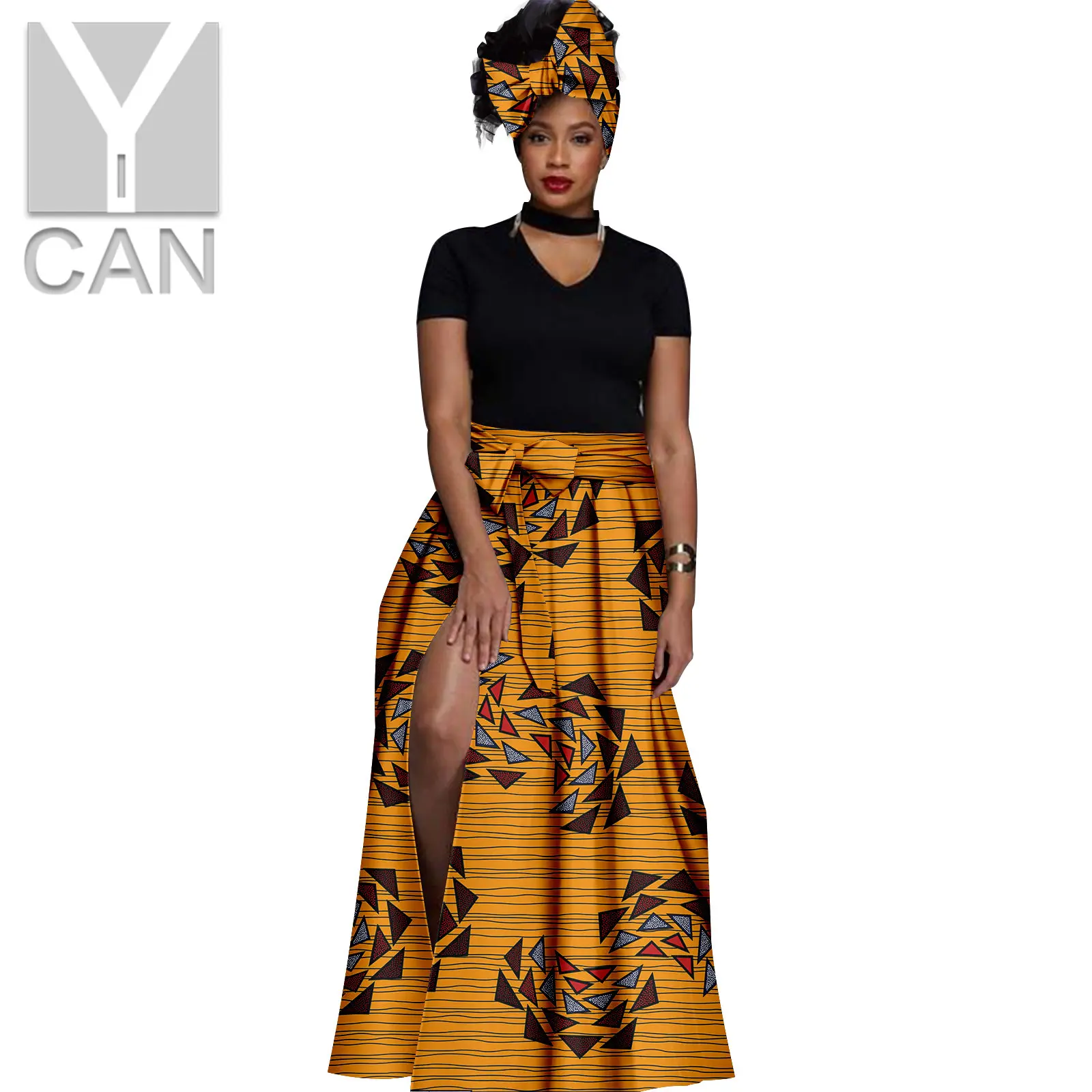 

African Women Summer Clothes Dashiki Ankara Print Long Maxi Skirt with Turban Headwrap Bazin Riche Causal Party Dress Y2227002