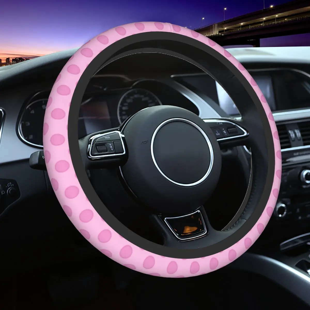 

Cute Polka Dot Pink Car Steering Wheel Cover 37-38 Non-slip Auto Steering Wheel Protector Suitable Steering-Wheel Accessories