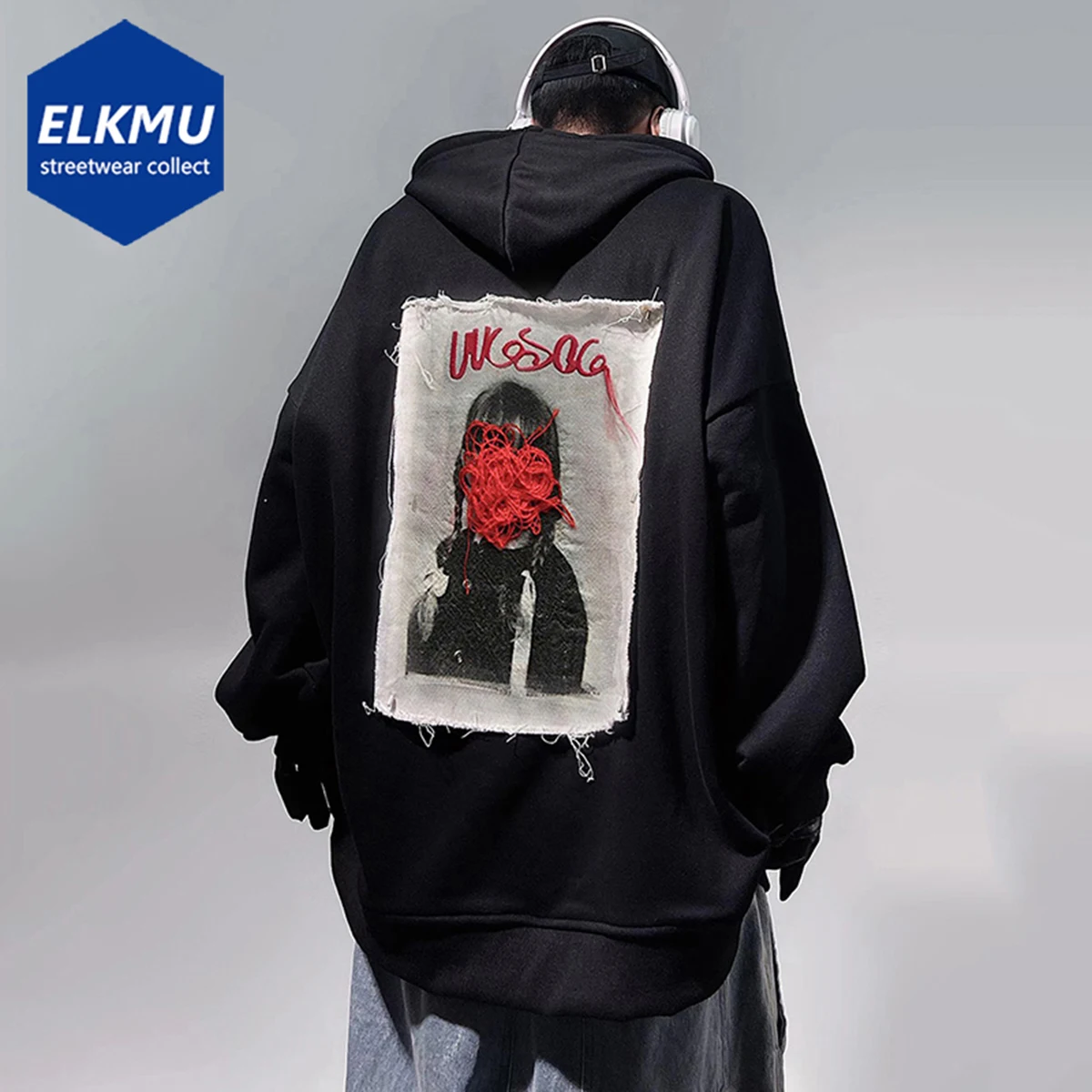 Hip Hop Hoodies Streetwear Sweatshirts Patchwork Oversized Harajuku Hoodie Men Loose Tracksuits Y2K