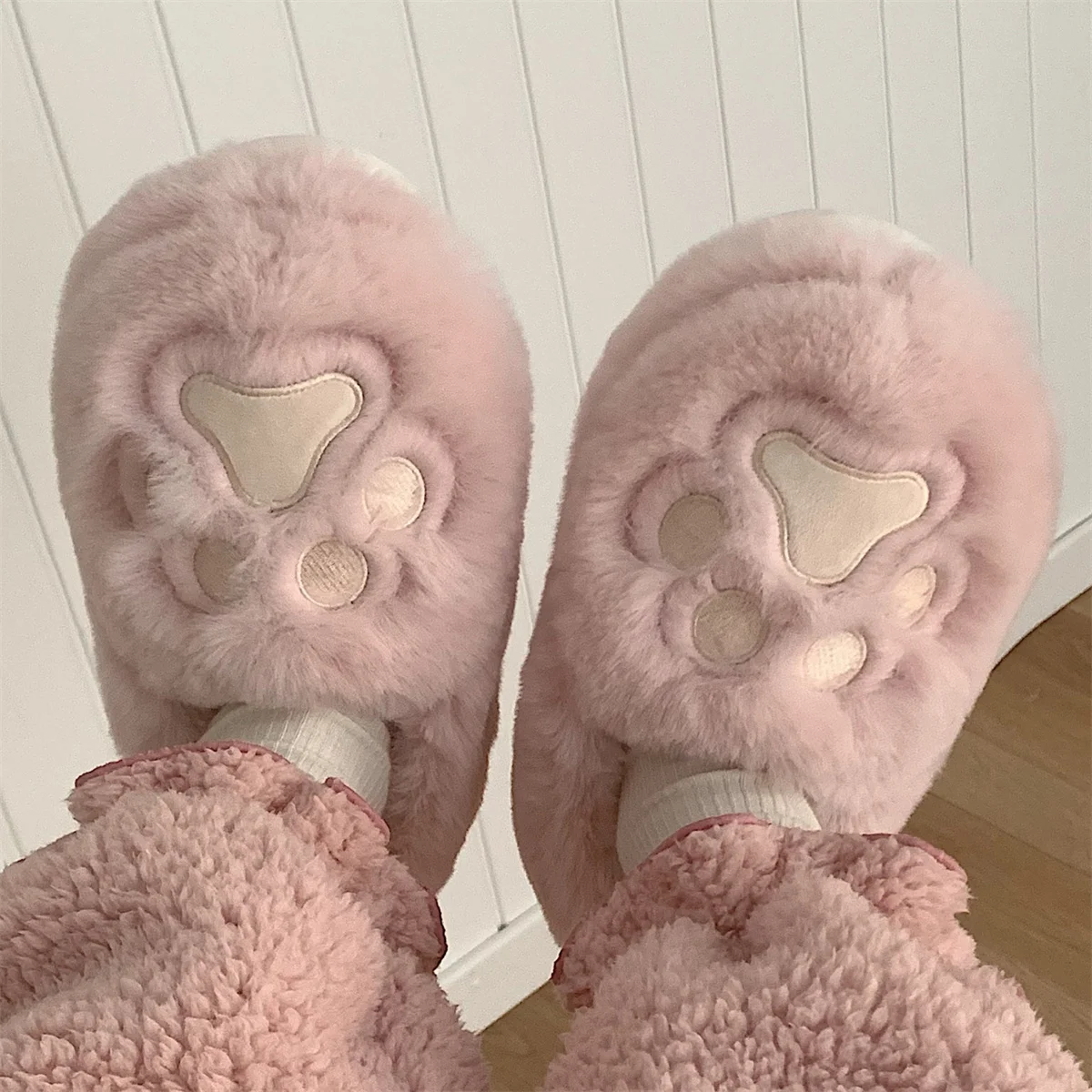 2022 Winter Home Slipper Women Lovely Cat Claw Cotton Slippers Women's Antiskid Thick Bottom Full Cover Heel Warm Plush Shoes