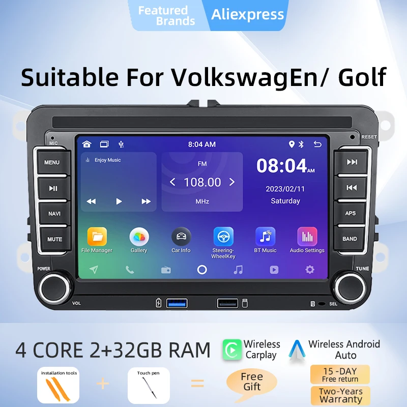 Автомобильный Мультимедийный Плеер С Сенсорным Экраном 7 Дюймов Android 12 Usb Для Vw Polo