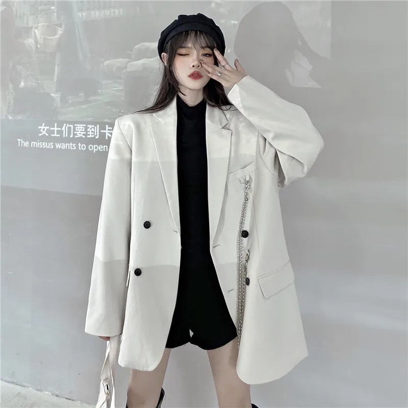 

blazer mujer 2022 spring simplee suit women jacket white casual black coats office lady oversized long blazer woman jacket
