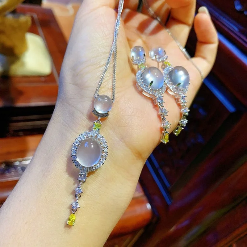 

SuperChin Natural Clear Jade Jewelry Sets for Women Water Drop Necklace Ring Bracelet Earrings Wedding Jewelry Sets Luxury Stone