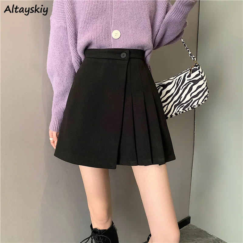 

Skirts Women Elegant Solid High Waist Asymmetrical Two Colors Mini Casual Office Lady Korean Style A-line Ins All-match Daily