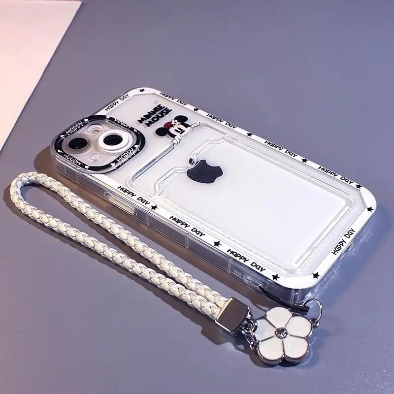 Cute Disney Mickey Mouse with lanyard Phone Case For iPhone 13 12 11 Pro Max XR XS MAX X Shockproof Soft Shell Y2k Girl Fundas