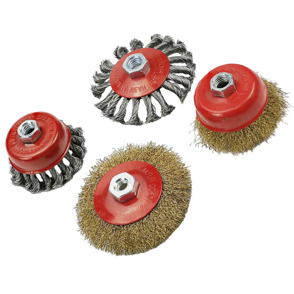 

4pcs Wire Wheel Cup Brush Rotary Tool Drill Brush For Angle Grinder M14 Threaded Arbor 0.012inch Polishing Cleaning Brush