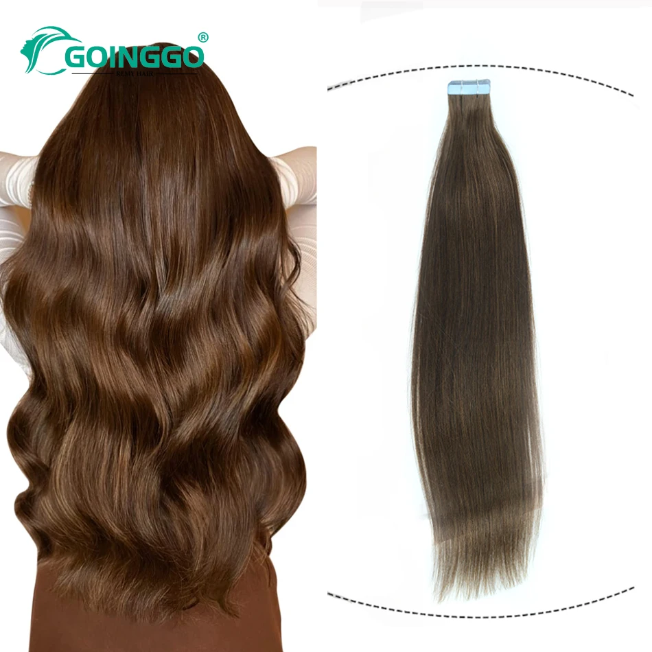 4 Straight Tape In Human Hair Extensions For Women Chocolate Brown Light Brown Extension Hair 20pcs/set 12-26inch
