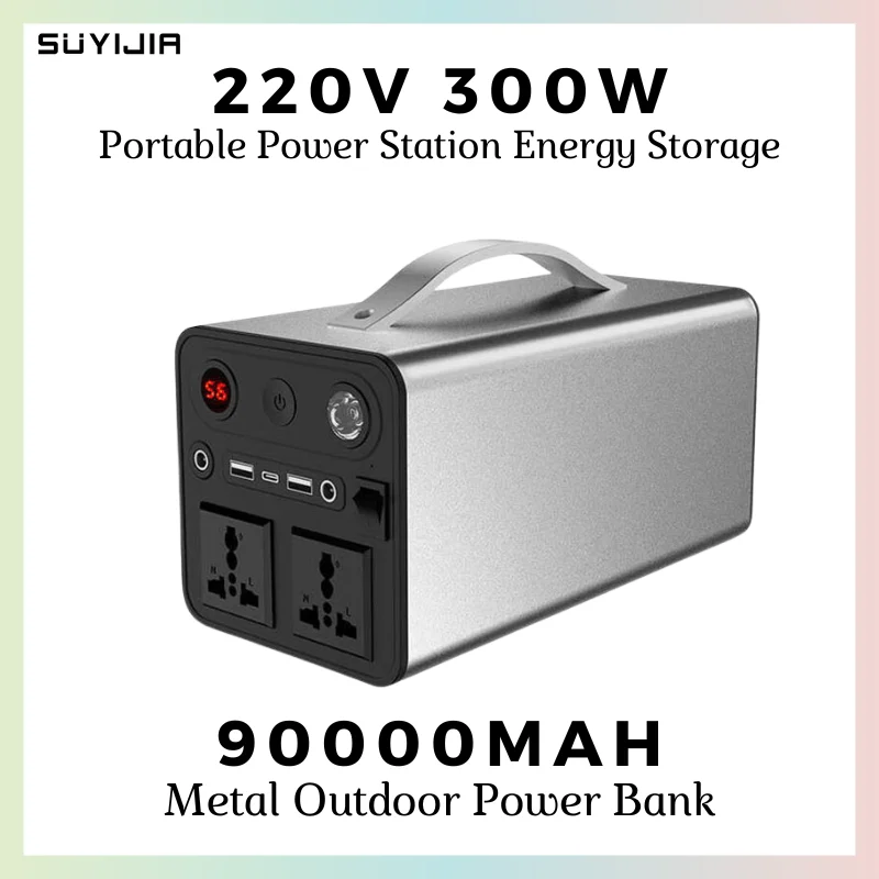 

90000mAh Solar Generator Power Supply Station 300W Portable Auxiliary Battery Power Bank Inverter USB C PD for Outdoor Camping