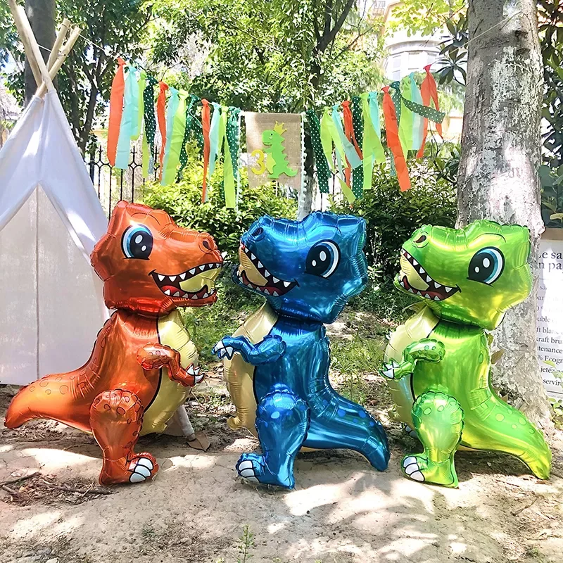 

3D Standing Dinosaur Foil Balloons green dragon Red Tyrannosaurus Balls Jungle Animal birthday party decor kids Toy Gift Globos