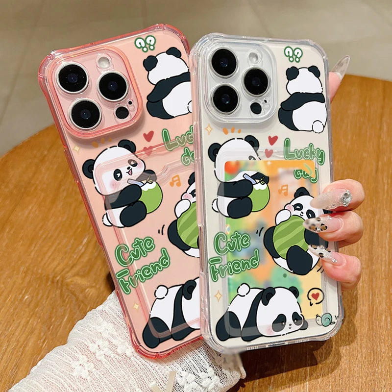 Чехол для iPhone 16 Pro Max Luxury Sitted Baby Panda прозрачный мягкий силиконовый держатель карт