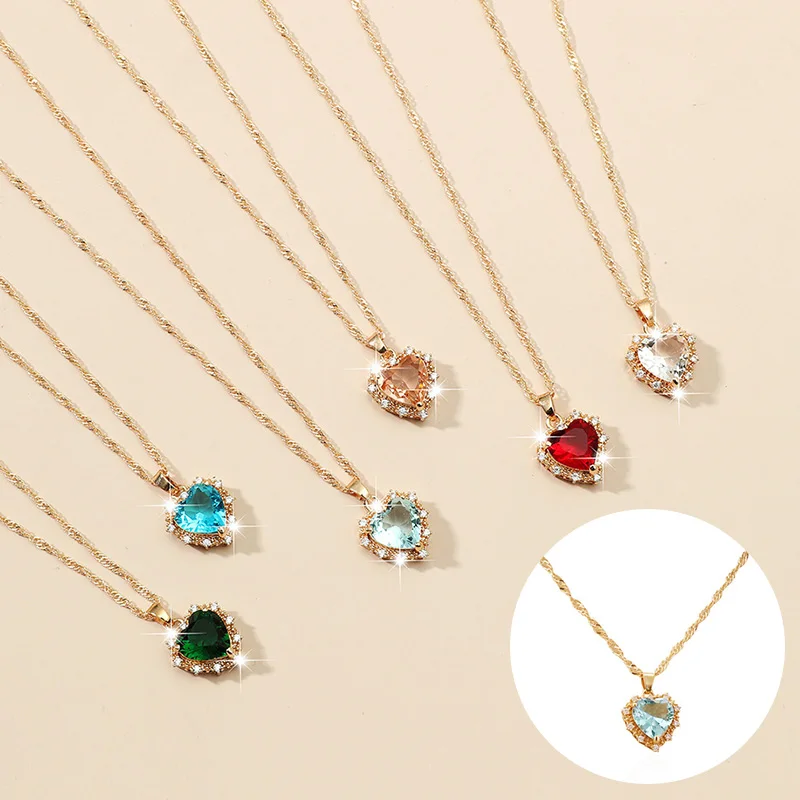 

Fashion Heart Pendant Necklace For Women Lovers Gold Clavicle Chain Chocker Female Cute Zircon Charm Jewlery Gifts 2021