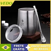 377ml stainless steel coffee cup with straw spoon