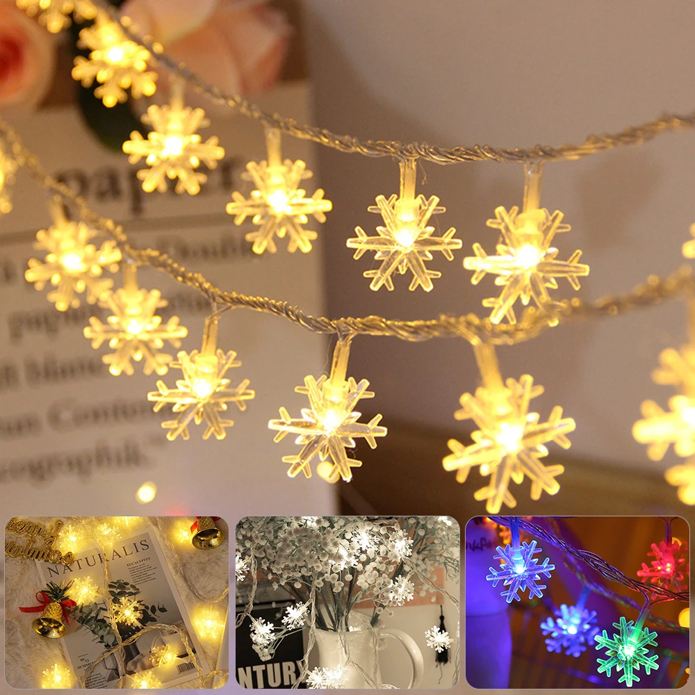 

LED Snowflake String Lights Snow Fairy Garland Decoration for Christmas Tree New Year Room Valentine's Day Battery Operated