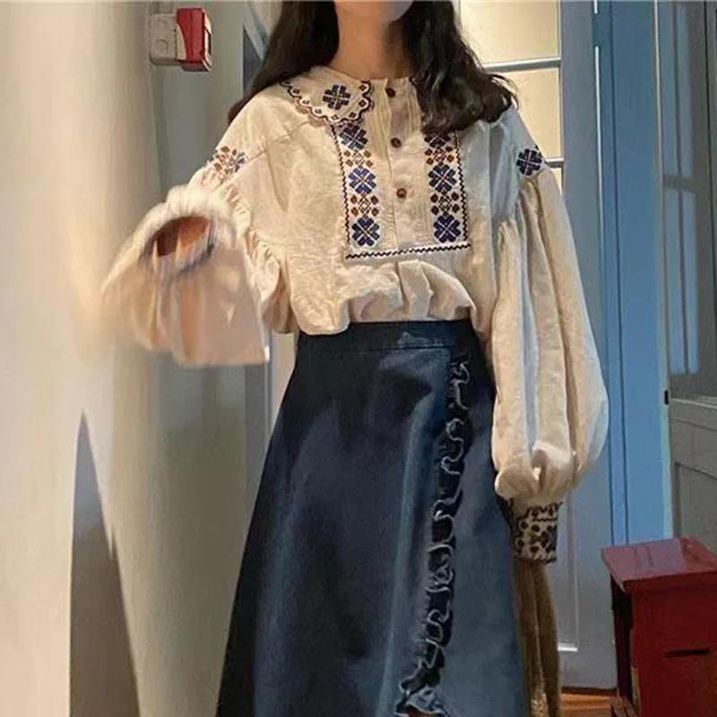 Женская винтажная блузка в этническом стиле