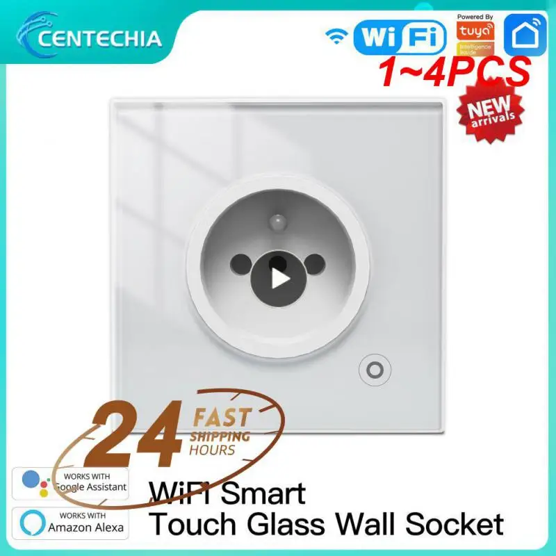 

1~4PCS WiFi Tuya Smart 16A Socket Glass Panel Outlet Power Monitor Touch Plug Relay Status Light Mode Adjustable Smart Life App