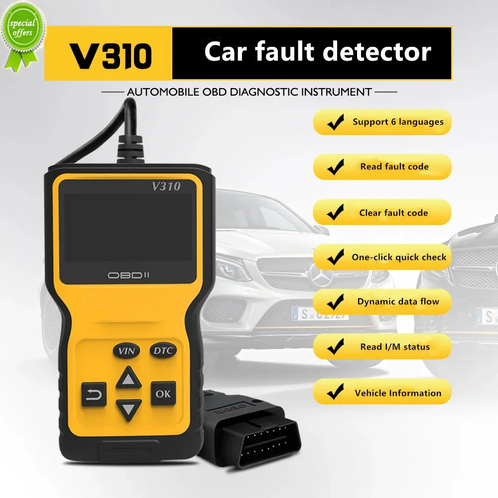 Считыватель кодов автомобиля V310 Auto CAN OBDII диагностический сканер инструмент V1.1 16-контактный датчик скорости автомобиля Автомобильный OBD2 диагностический инструмент