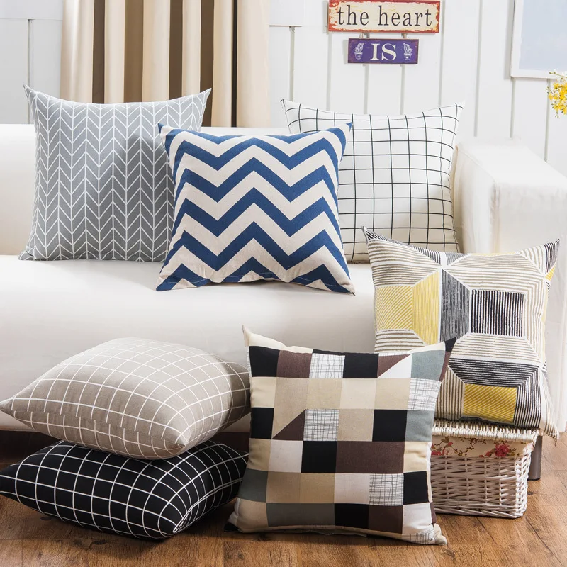 

Скандинавская плюшевая ткань ins, дизайнерский чехол для подушки, чехол для столовой, поясная подушка, чехол с геометрическим принтом, клетча...