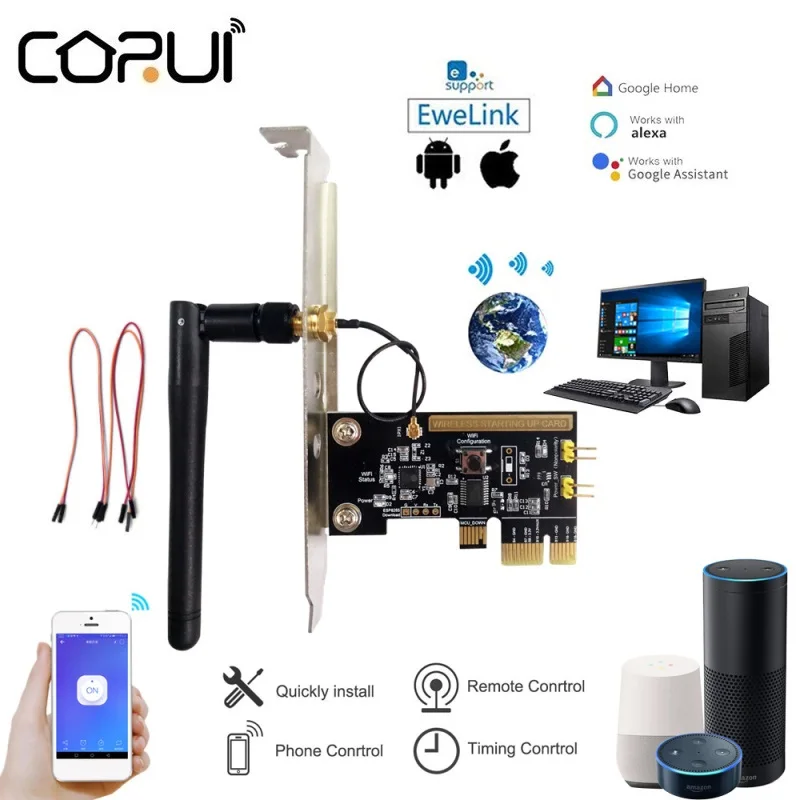 

CORUI Computer Remote Boot Card EWeLink APP Remote Control PC Startup Card Wireless WIFI Switch For Computer Alexa Google Home